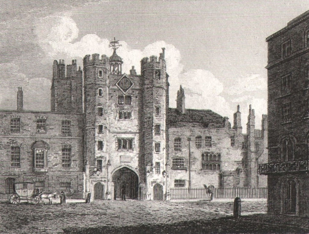 St James's Palace from Pall Mall, London. Antique engraved print 1817